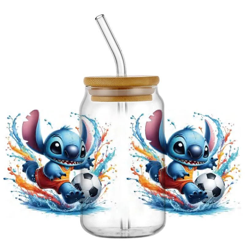 Miniso Stitch Baseball 16OZ UV DTF Cup Wraps Transfer Sticker For Glass Libbey Can Bottle waterproof DIY Custom