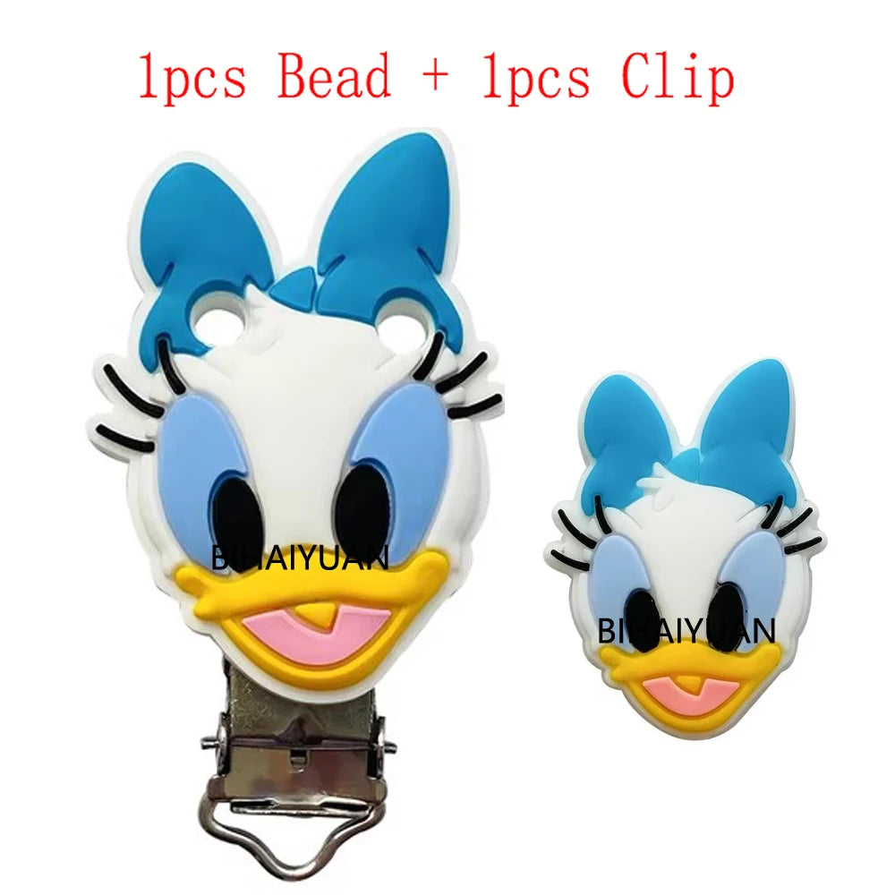 2pcs one set Moana Simba Dumbo marie cat Stitch 101dog Silicone clip Focal Beads Pacifier Chain Clips Toy Jewelry Accessories