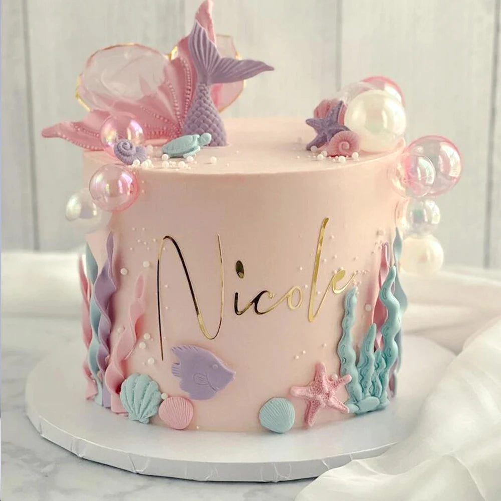 Mermail Cake Decoration Pink Purple Mermaid Tails Bubbles Shells Cake Toppers Under the Sea Theme Birthday Baby Shower Party Dec