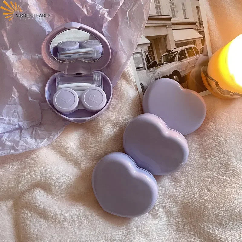 Travel Color Contact Lenses Box for Eyes Tool Kit Women Girl Heart Lady Holder Storage Eye Care Container with Mirror Tweezer