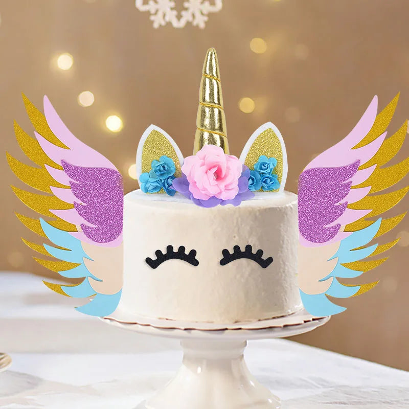 Rainbow Cake Toppers Baby Shower Girl 1st Birthday Party DIY Decoration Kid Cupcake Wrapper Wedding Unicorn Theme Party Supplies