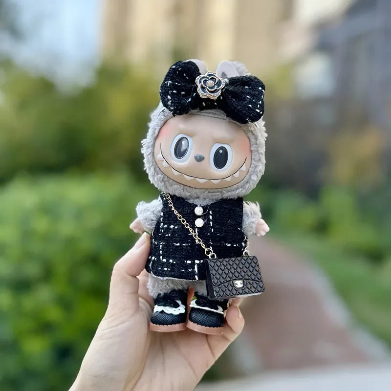 Cute 17cm Labubu Idol Doll Outfit Camellia Dress Bag Shoes Set The Monster Sitting Party Collection Mini DIY