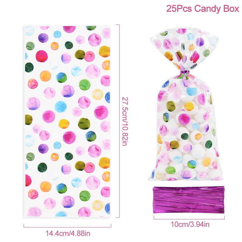 25/50pcs Rainbow Polka Dot Candy Cookie Bag Birthday Party Biscuit Gift Packaging Cellophane Bags Wedding Baby Shower Supplies
