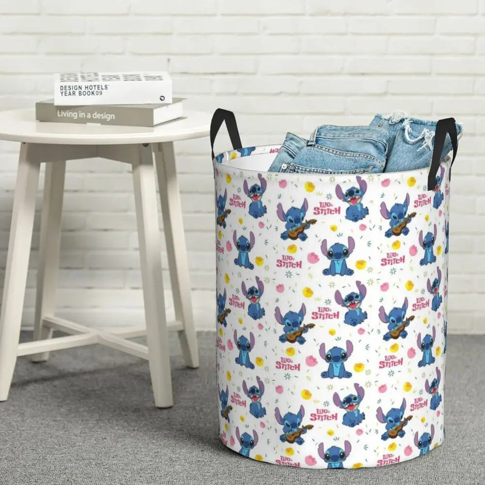 Customized SLilo And Stitch Cartoon Laundry Hamper Large Storage Basket Anime Kids Nursery Toy Organizer