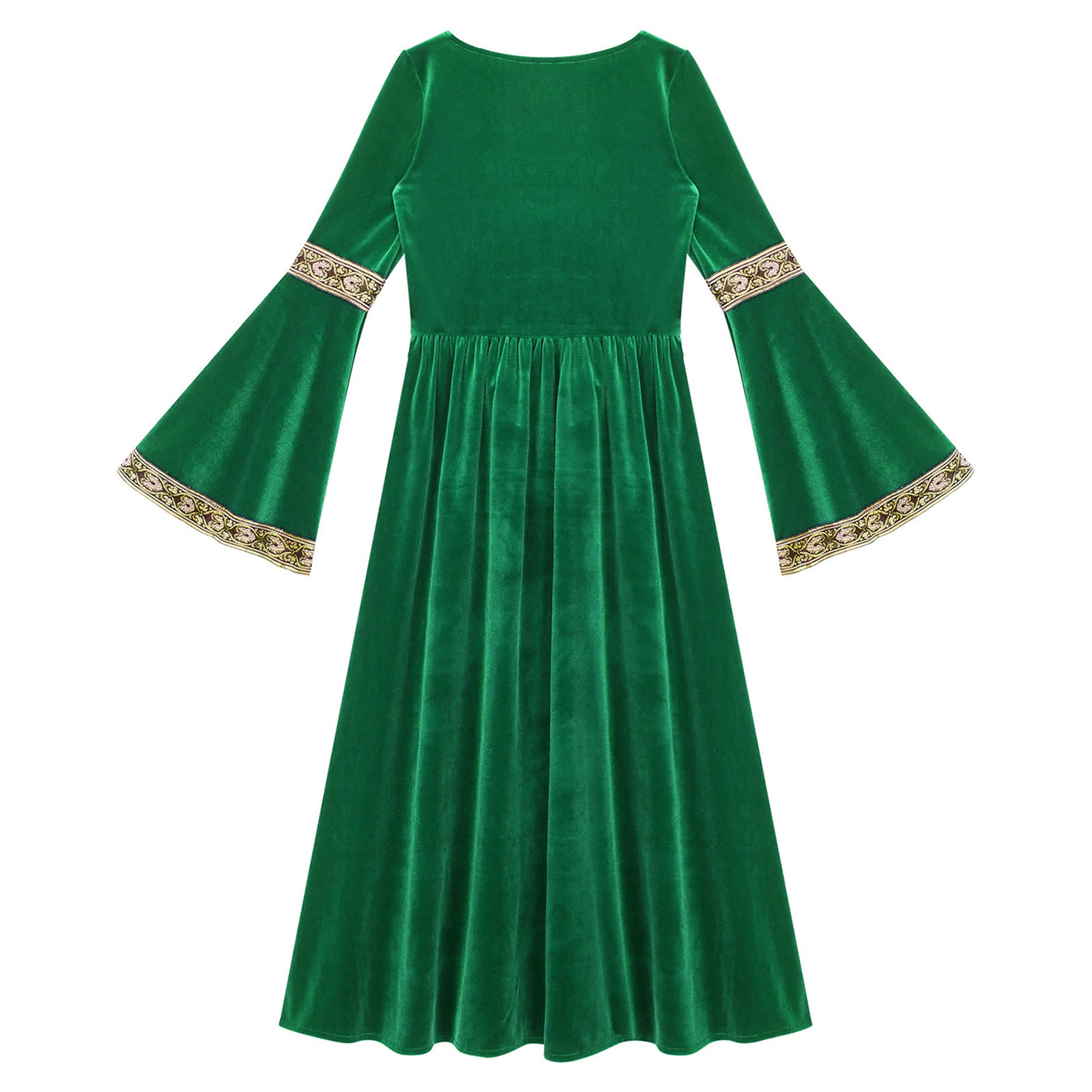Kids Girls Medieval Renaissance Princess Costume Velvet Long Flare Sleeve Vintage Dress Gown Carnival Party Cosplay Dress Up
