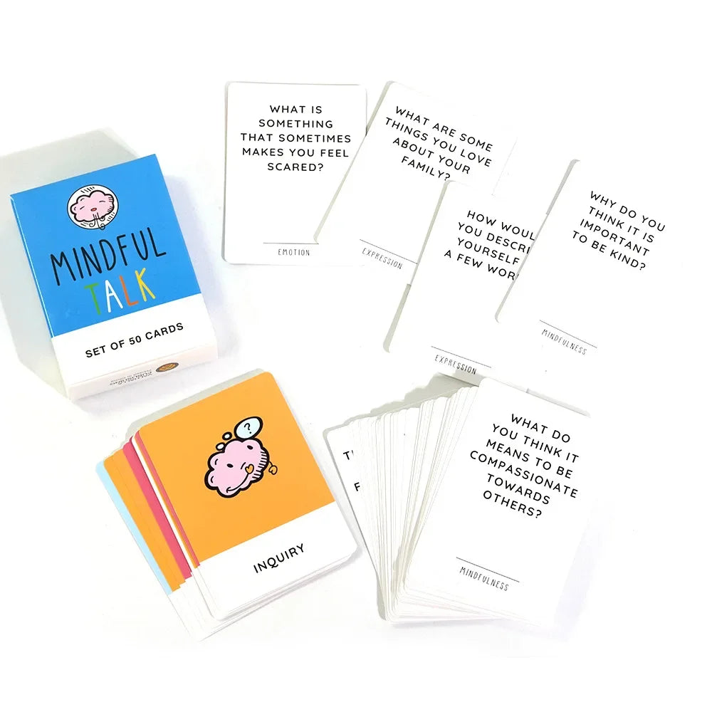 Mindfulness Game for Kids - 50 Mindfulness Activities for Kindness, Focus and Calm Mindful Talk Cards for Children and Parents C