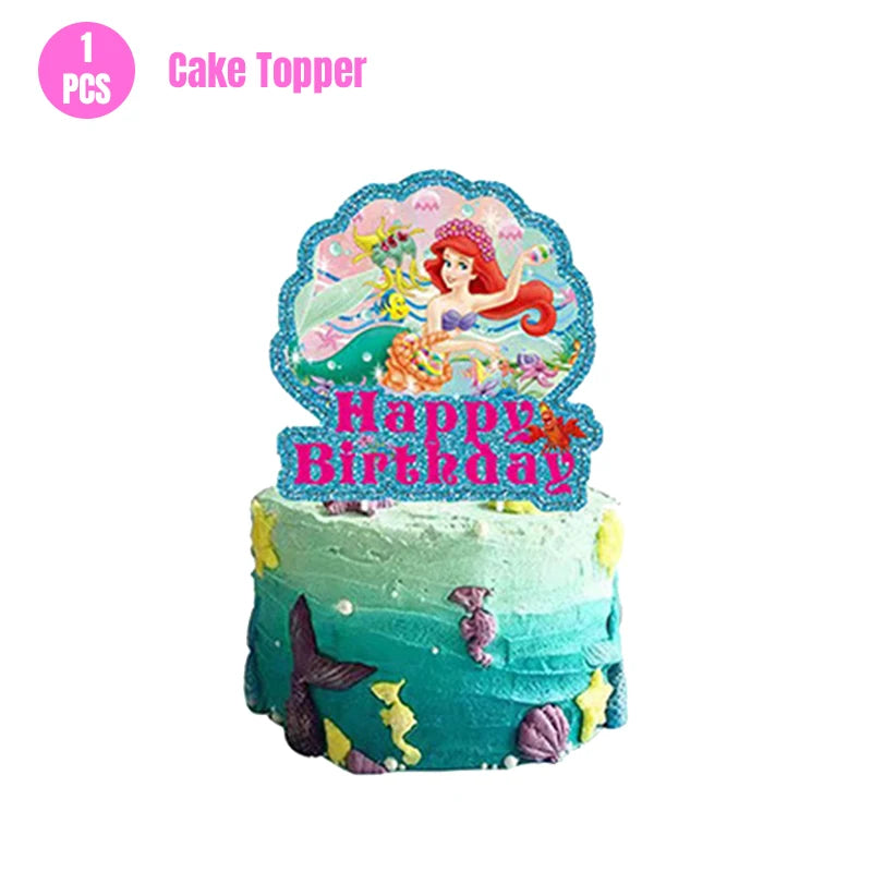 Mermaid Ariel Princess Birthday Party Decorations Disposable Tableware Plate Straw Cup Balloons Baby Shower Party Supplies