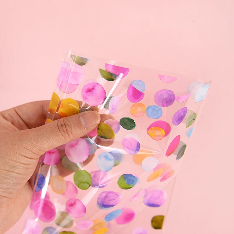 25/50pcs Rainbow Polka Dot Candy Cookie Bag Birthday Party Biscuit Gift Packaging Cellophane Bags Wedding Baby Shower Supplies