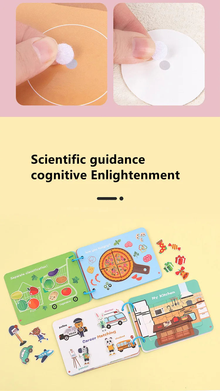 Quiet Book Educational Activity Toys Kids Repeatedly Busy Card Paste Matching Puzzle Books Cognition Baby Montessori Game