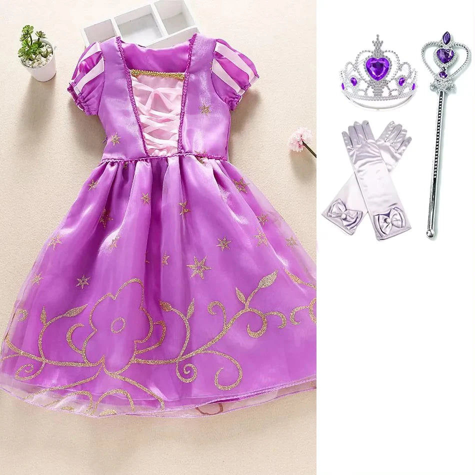 Children Princess Costume Party Fancy Flower Vestido New 2024 Christmas Birthday Carnival Dress Up Rapunzel Belle Disguise Frock