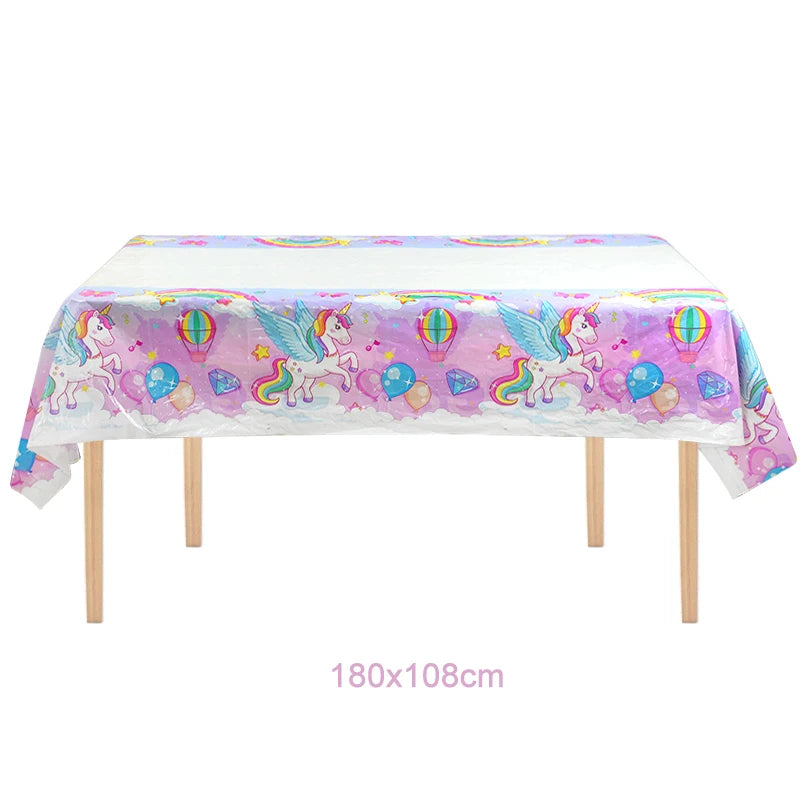 61Pcs/set Rainbow Unicorn Disposable Tableware Paper Plate Cup Tablecloth Girls Unicorn Theme Birthday Party Decoration Supplies