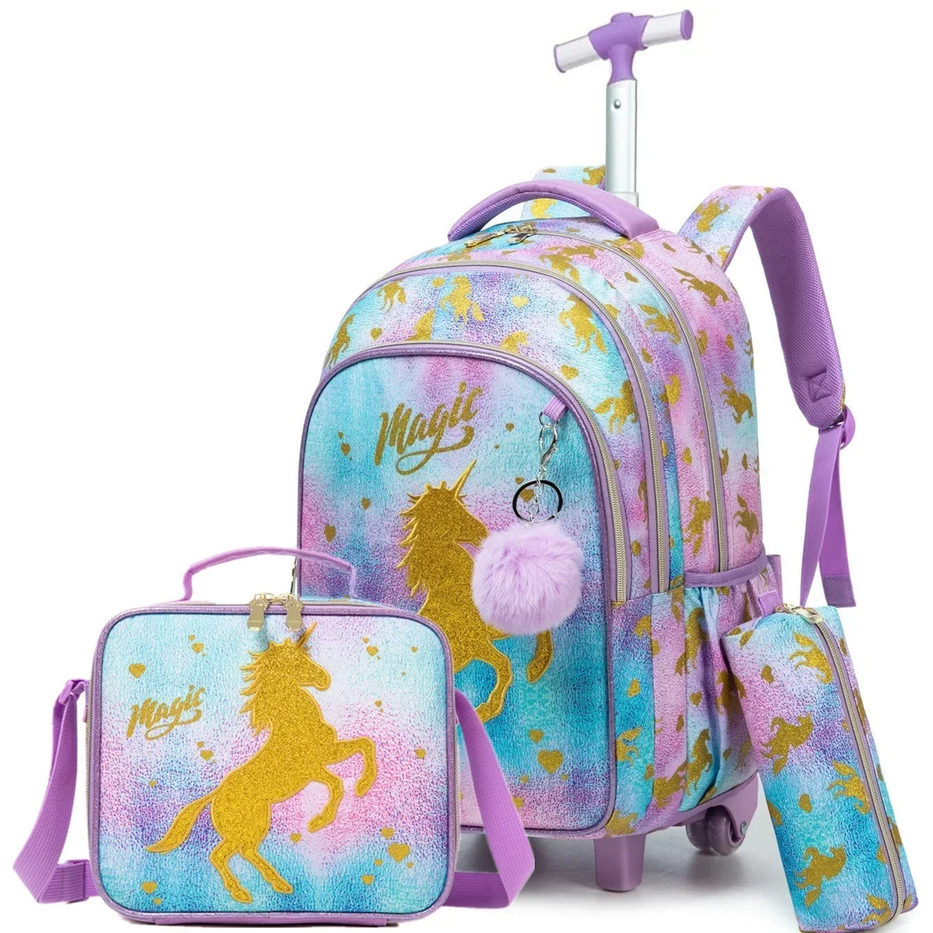 Children's School Backpack with Wheels Kids Wheeled School Bag Teenagers Bag Girls Canvas Backpack Travel Luggage Trolley Bags