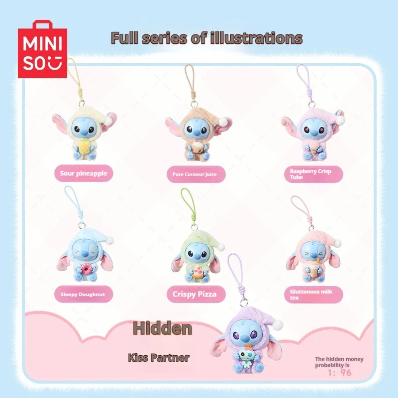Miniso Stitch Eat Something Before Sleep Series Blind Box Plush Vinyl Toys Cute Doll Replica Mystery Box Bag Pendant Decor Gift