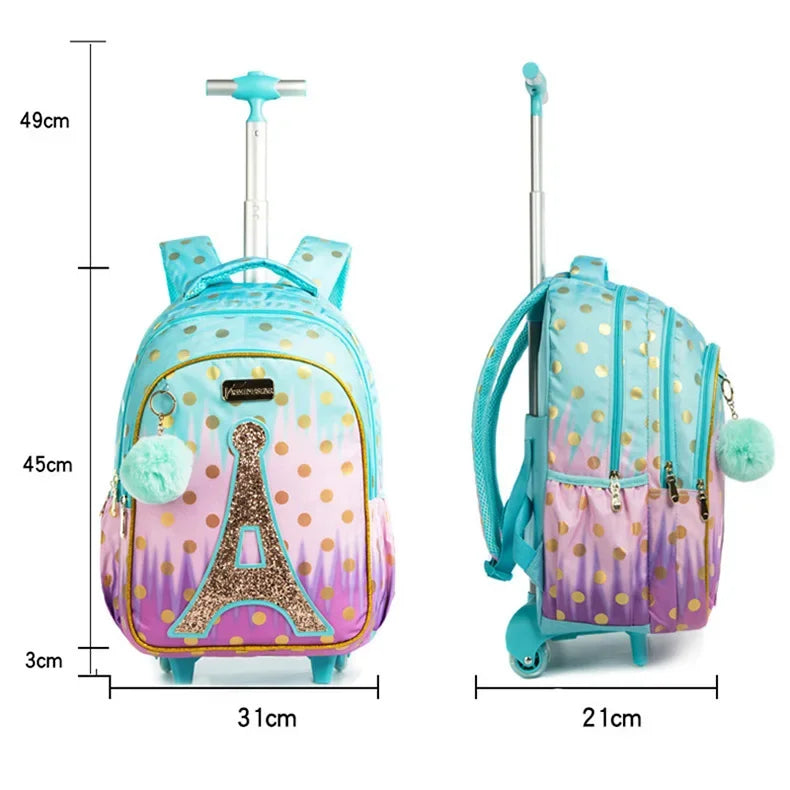 Children's School Backpack with Wheels Kids Wheeled School Bag Teenagers Bag Girls Canvas Backpack Travel Luggage Trolley Bags