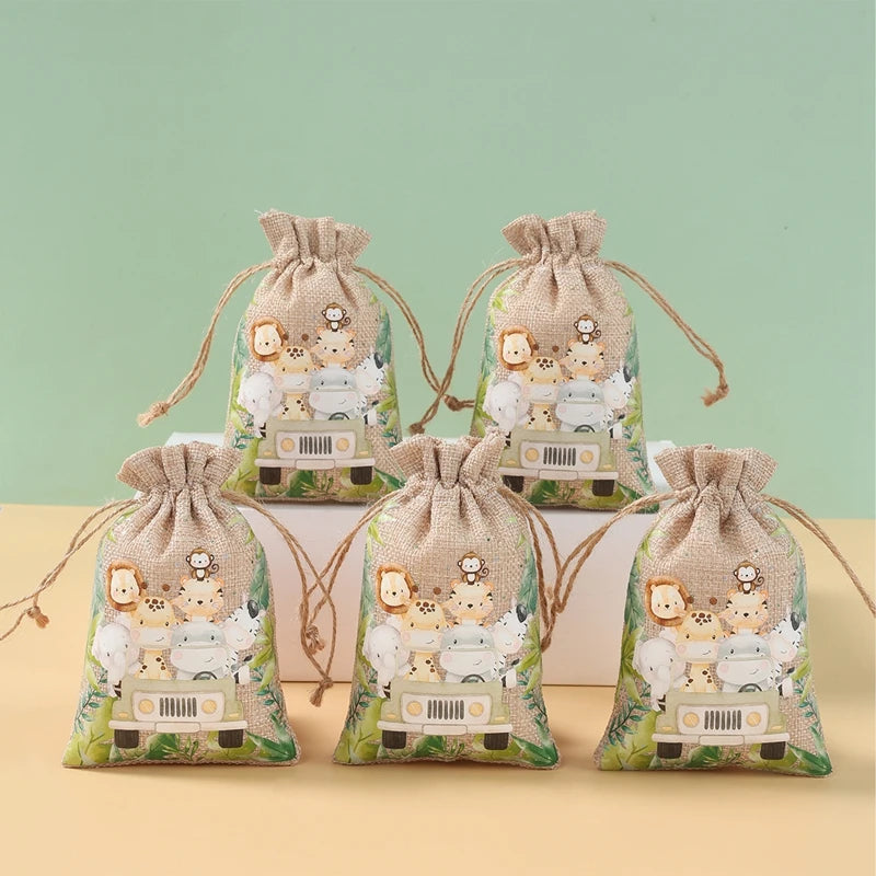 6pcs Animal Dinosaur Unicorn Cotton Linen Gift Bags Birthday Party Decor Kids Wedding Party Favor Bag Baby Shower Gift Bag