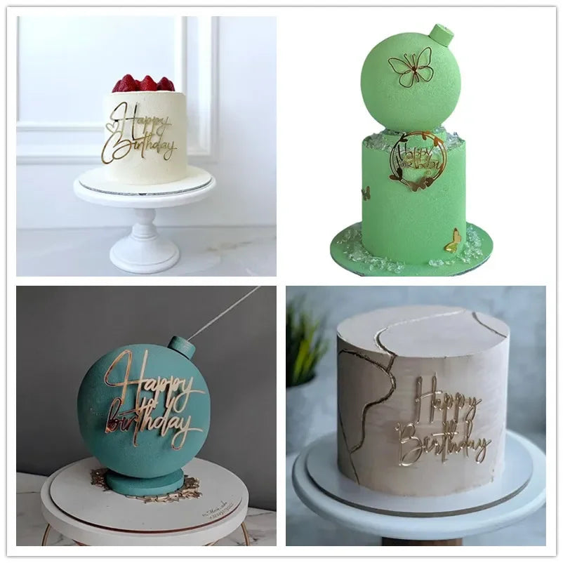 Ins Gold Happy Birthday Cake Toppers Birthday Girl Acrylic Kids Birthday Party Cake Topper Baby Shower Gift Dessert Decoration
