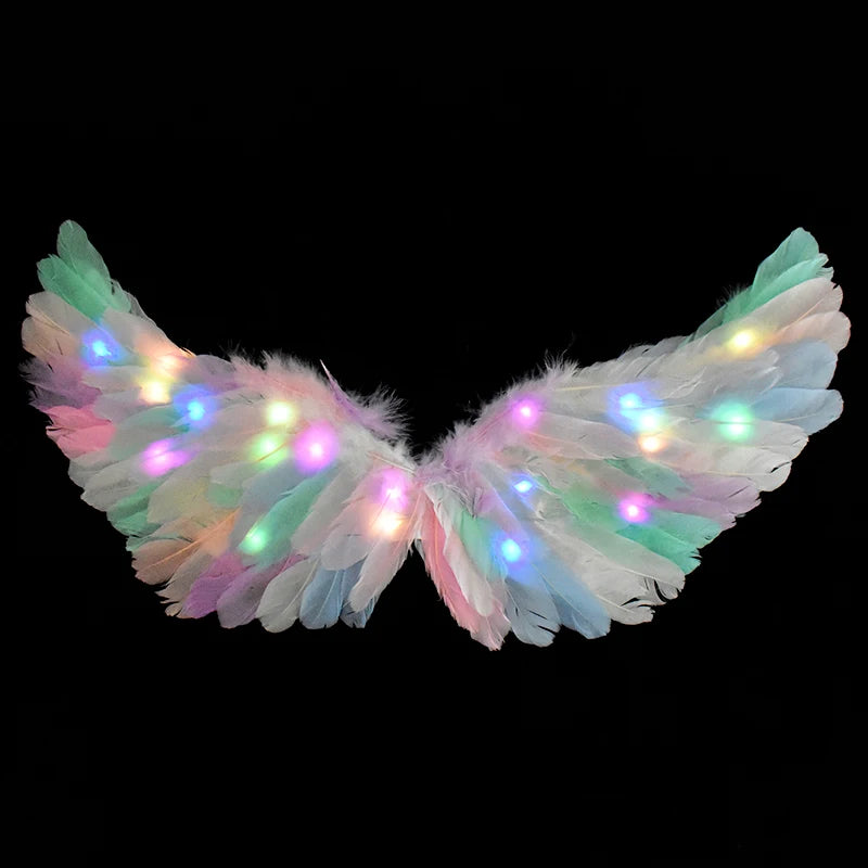 LED Colour Angel Feather Wings Girls Unicorn Halo Headband Fairy Stick Luminous Prop Cosplay Party Costume Glowing Accessories