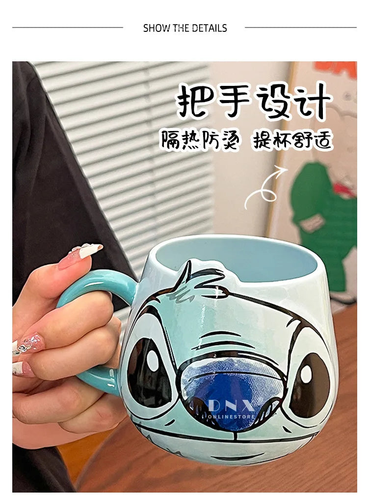 Miniso Stitch Coffee Cup Cartoon Mug Ceramic Cup Kawaii Home Furnishings Milk Cup Cute Holiday Birthday Gifts for Boys and Girls