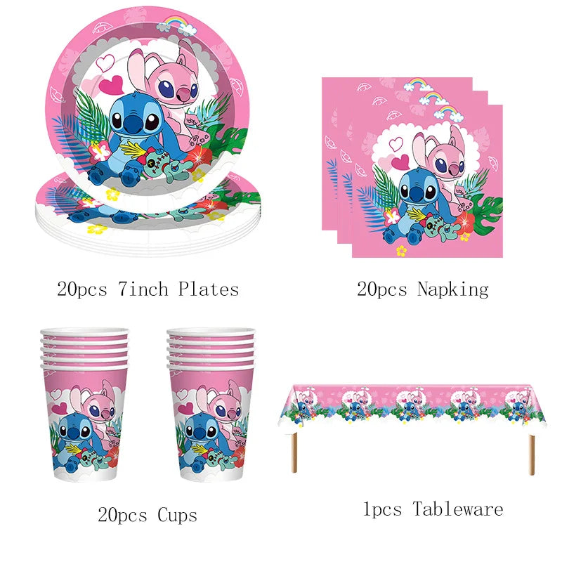 Stitch Birthday Decoration Supplies Disposable Tableware Kit Lilo and Stitch Birthday Party Cups Plates Tablecloth Supplies