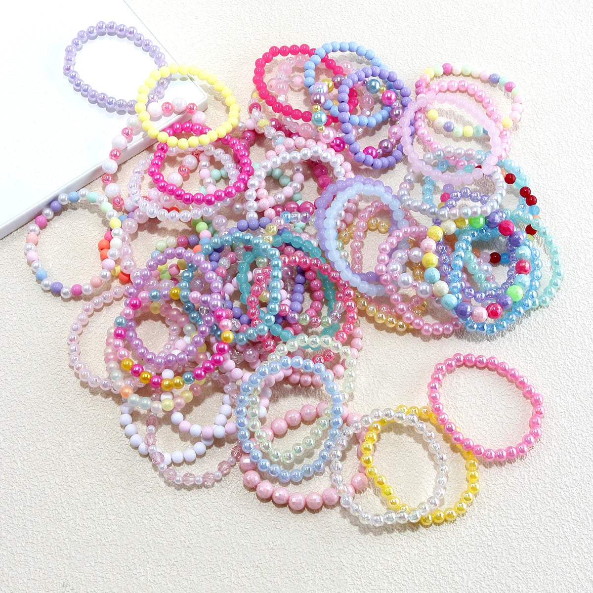 15pcs Candy Color Beads Bracelet for Kids Girl Birthday Party Favors Baby Shower Guest Jewelry Gift School Prizes Treat Bag