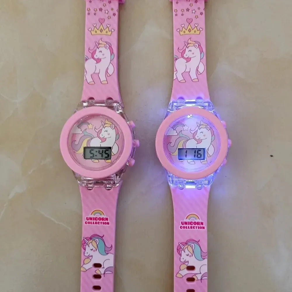 Kids Watch Luminous Color Sports Electronic Watches Children Alarm Clock Cartoon Unicorn Flash Birthday Party Girls Gift Student
