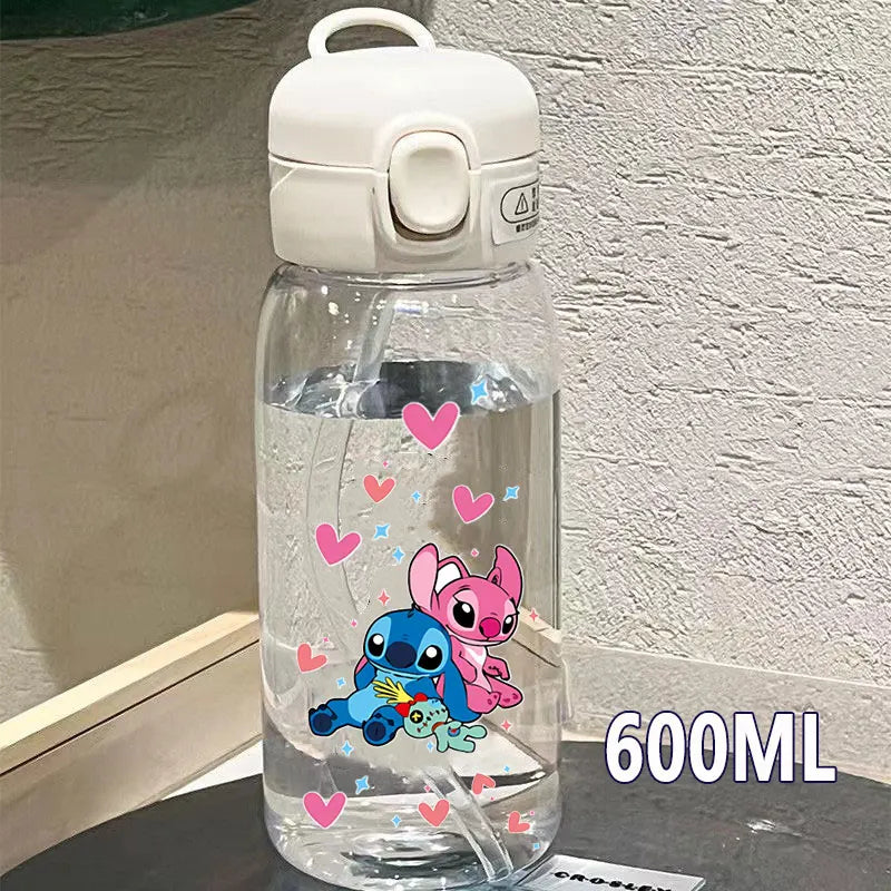 Lilo&Stitch 560/600/400ML Water Cup Children Portable Plastic Transparent Straw Stitch Outdoor Large Capacity Sport Water Bottle