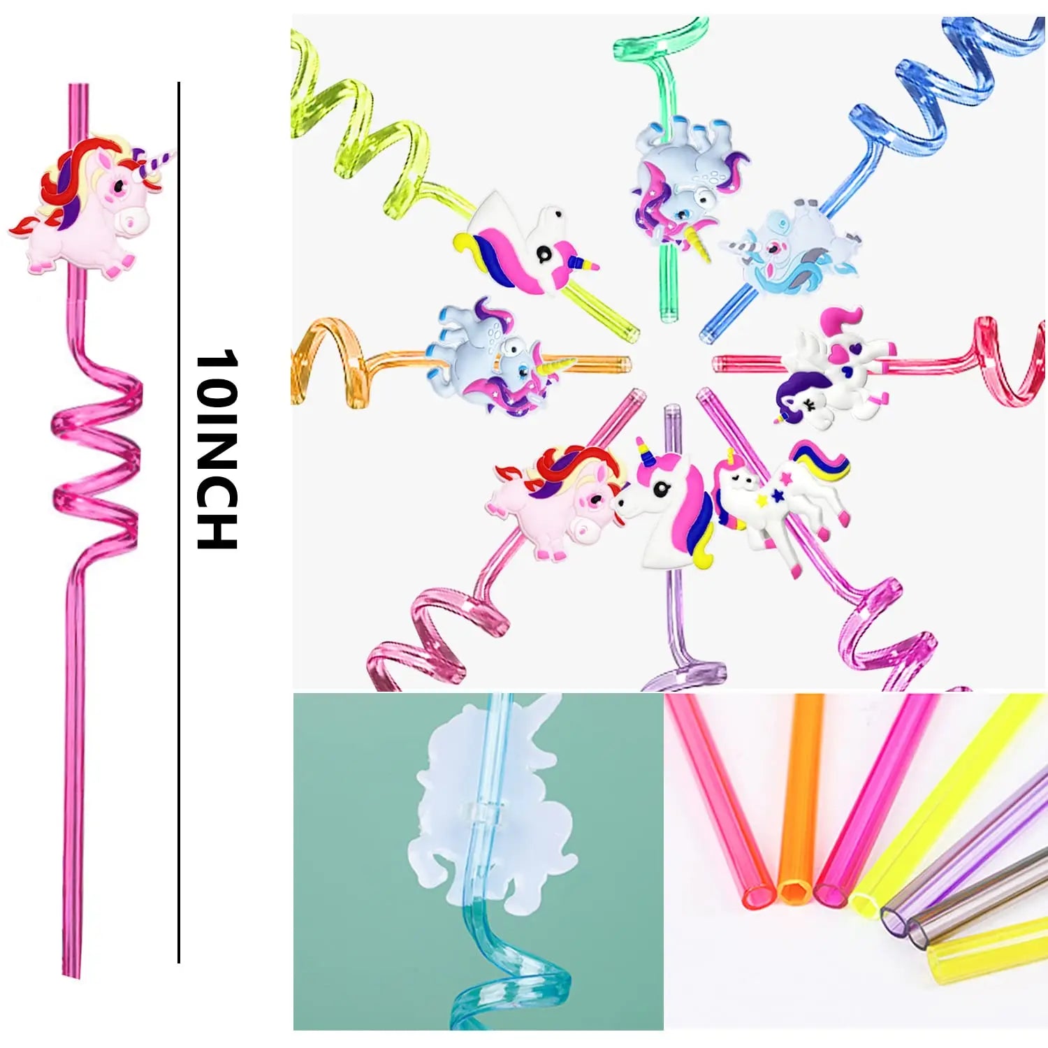 8pcs Unicorn Plastic Straw Reusable Drinking Straw Unicorn Party Supplies Rainbow Unicorn Theme Birthday Party Decoration