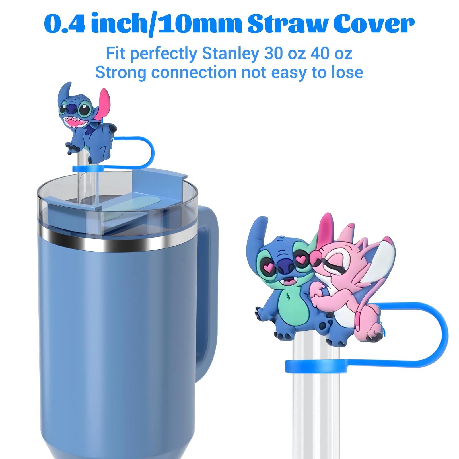 8pcs Lilo and Stitch Straw Cover Cap for Stanley Straw Topper Reusable Straw Tip Covers for Stanley Cup Accessories Party Decora