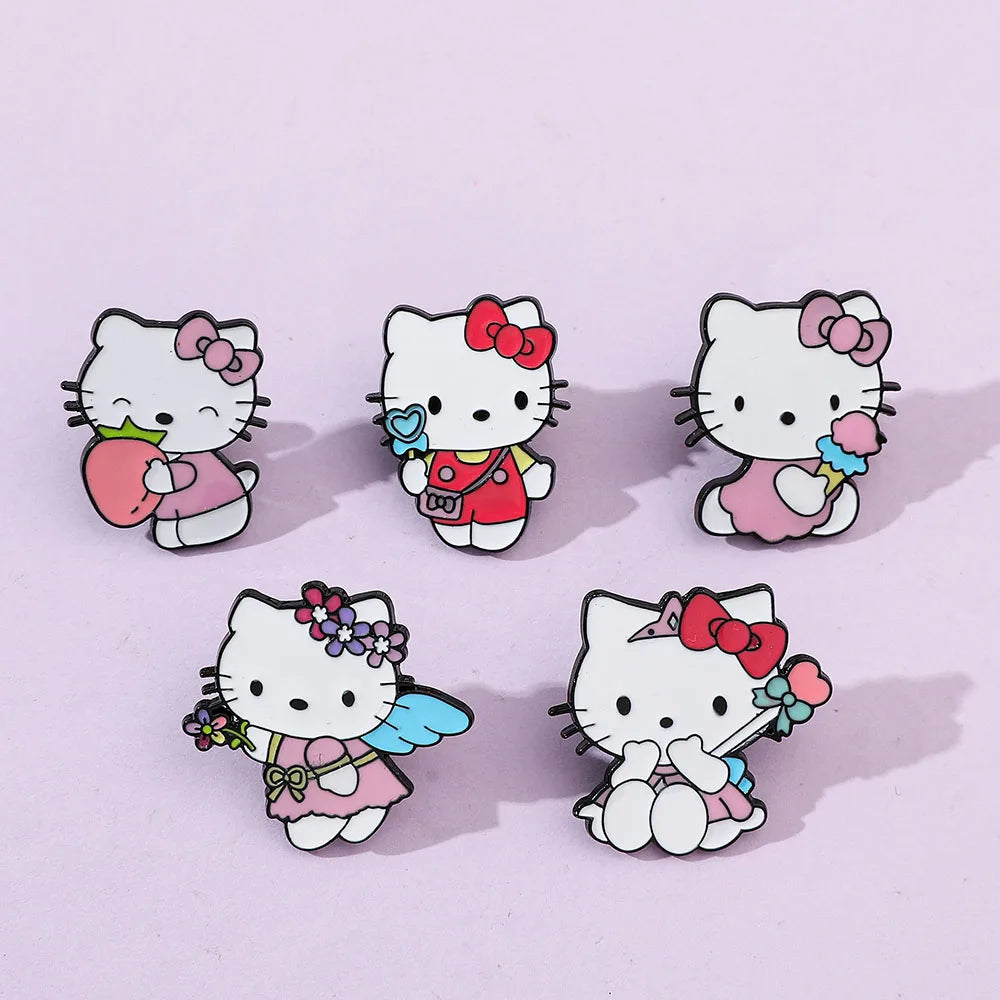 5 Pcs Cute cartoon Soft Cute kt Cat Brooch Sanrio Metal Badge Cute Cat Alloy Drop Oil Pin accessory