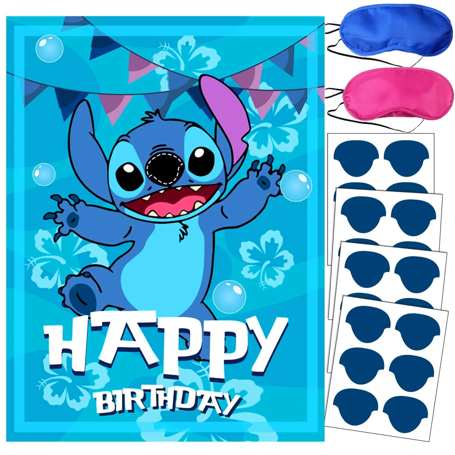 Pin The Nose on The lilo Stitch Birthday Party Game Stickers Poster Stitch Party Background Party Game Kids Favor Gifts Supplies