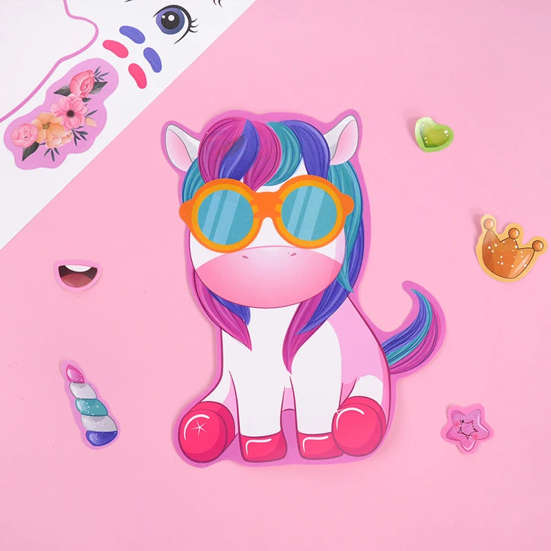6/12Sheets Cartoon Unicorn Make A Face Assemble DIY Sticker Girls Unicorn Birthday Party Decoration Supplies Gifts for guests