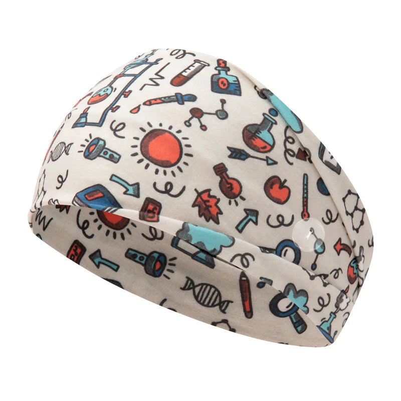 Medical Headband For Girl Buttons Hairbands Women Hair Band Printed Bandanas cute Headband Sweat -absorbing Turbans Elastic