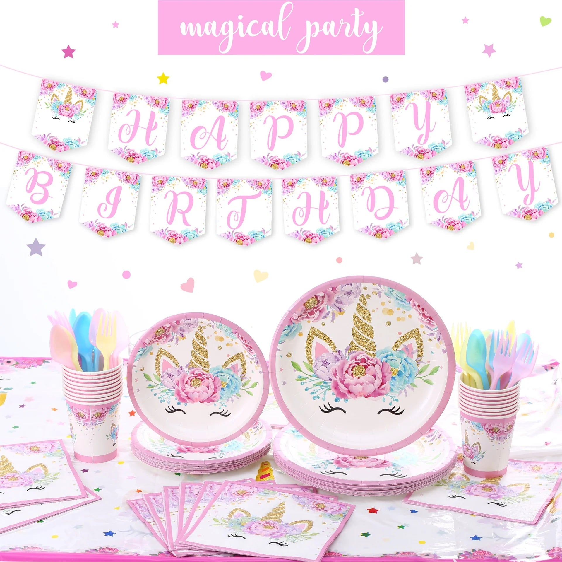 Unicorn Birthday Decoration Face Mask Gift Bags Tablecloth Unicorn Happy Birthday Balloons Candy Box Kids Birthday Party Favors