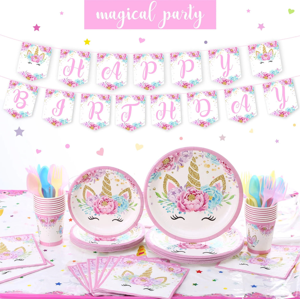 Unicorn Birthday Decoration Face Mask Gift Bags Tablecloth Unicorn Happy Birthday Balloons Candy Box Kids Birthday Party Favors