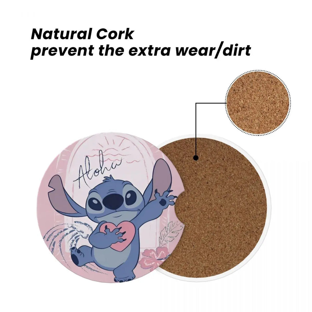 Kawaii Stitch Cartoon Car Cup Coaster 2PCS Universal Cup Holders Embedded in Ornaments Coaster Car Interior Accessories