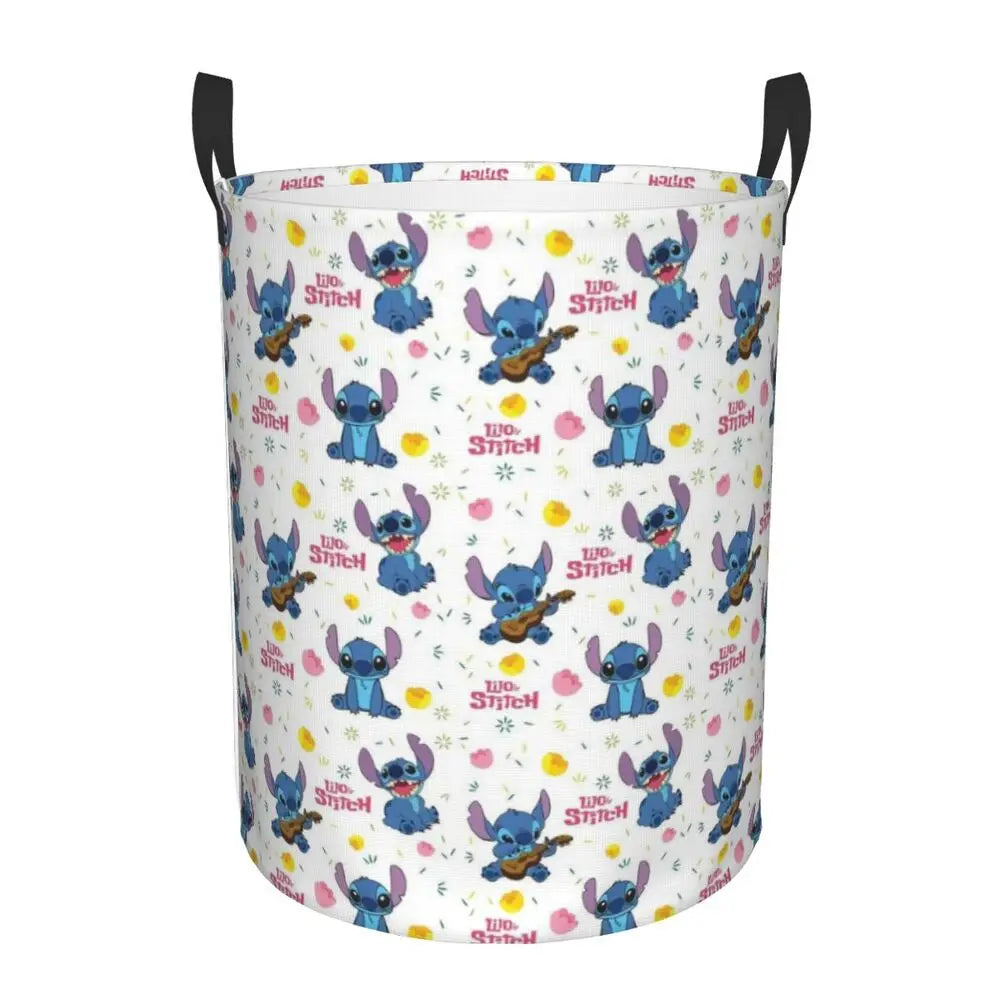 Customized SLilo And Stitch Cartoon Laundry Hamper Large Storage Basket Anime Kids Nursery Toy Organizer