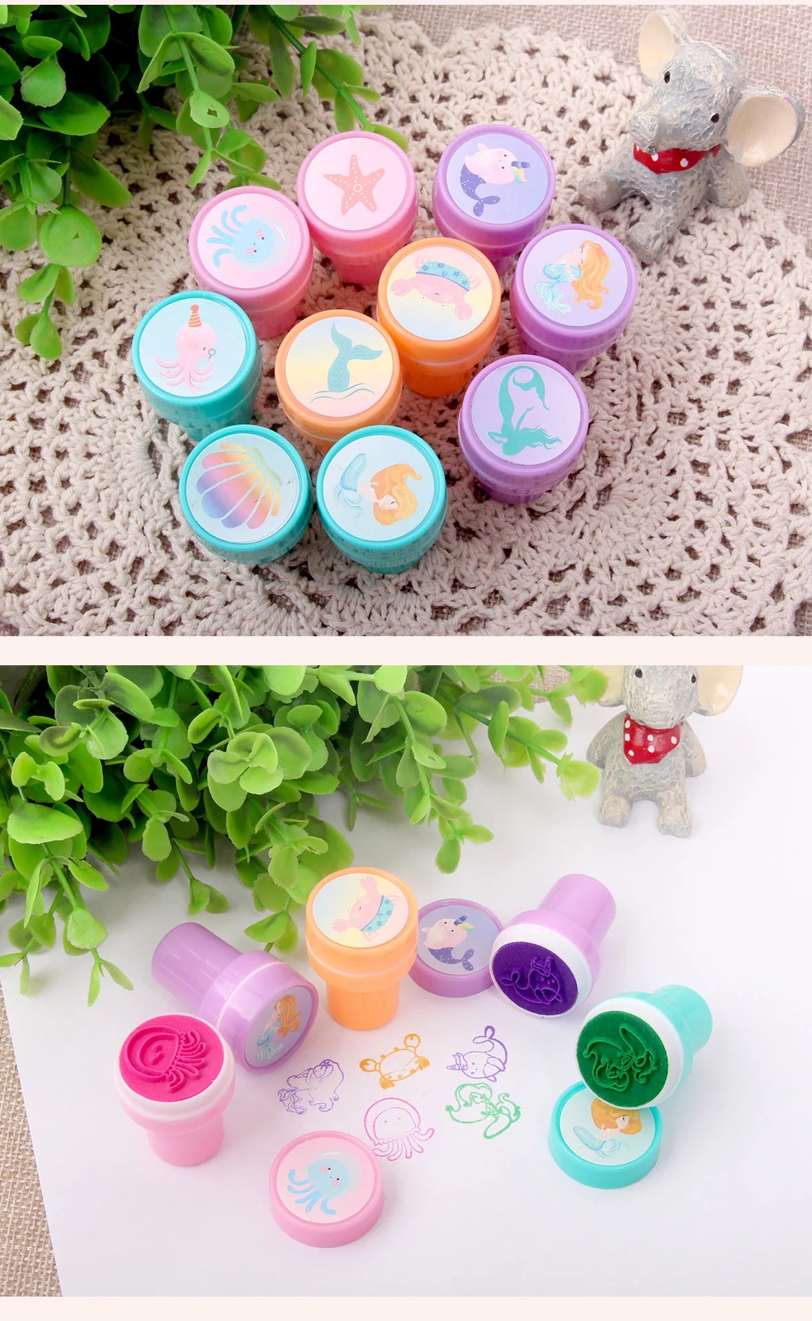 10PCS Cartoon Self-ink Stamps Toy Gift Kids Favor Mermaid Unicorn Birthday Party Children Gift Christmas Wedding Guest Giveaways
