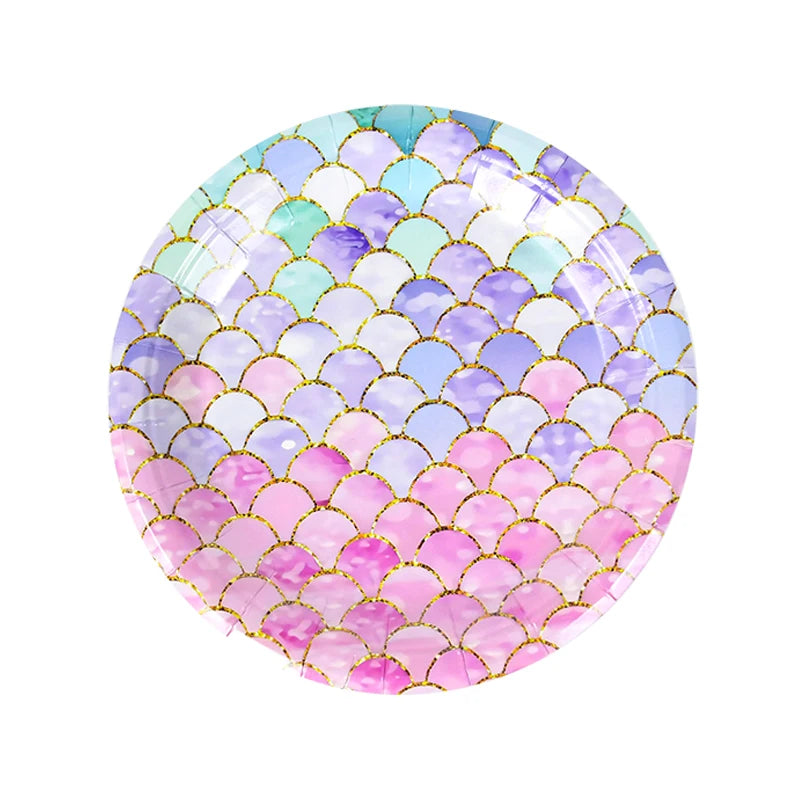 Mermaid Disposable Tableware Set Little Mermaid Paper Plates Cup Tablecloth Kids Girl Mermaid Birthday Party Decoration Supplies