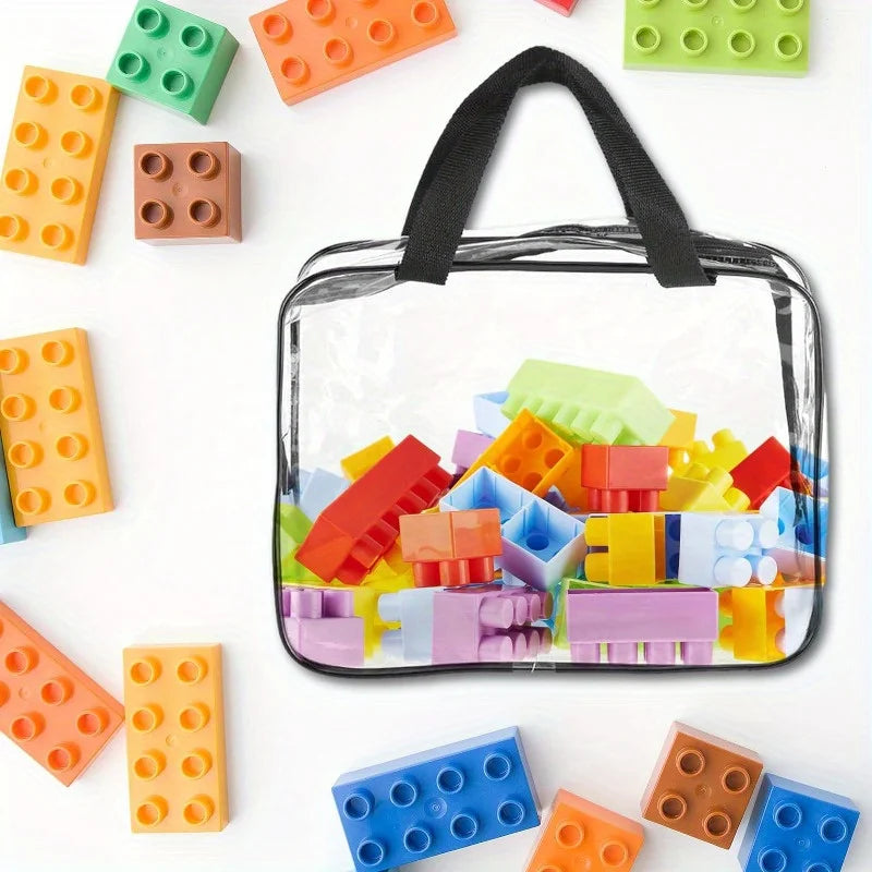 Toy Storage Bag, Multi-purpose Zipper, Transparent PVC Waterproof Travel Case, Suitable for Building Block Puzzle, Toiletries