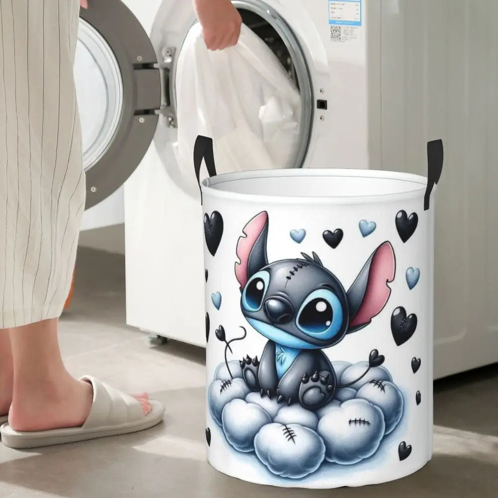 Customized SLilo And Stitch Cartoon Laundry Hamper Large Storage Basket Anime Kids Nursery Toy Organizer
