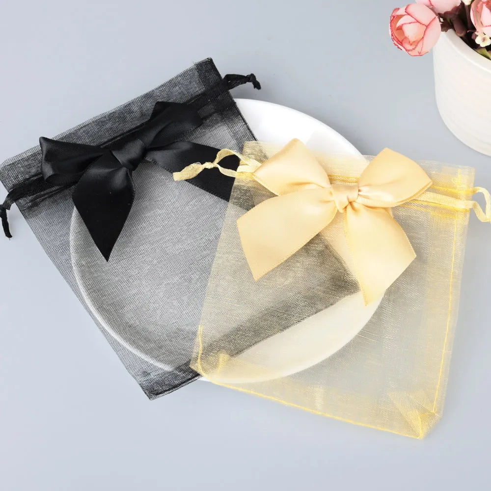 10/20/50pcs/lot New Organza Gift Bag Bowknot Christmas Party Wedding Candy Bags Exquisite Jewelry Packing Drawstring Pouch