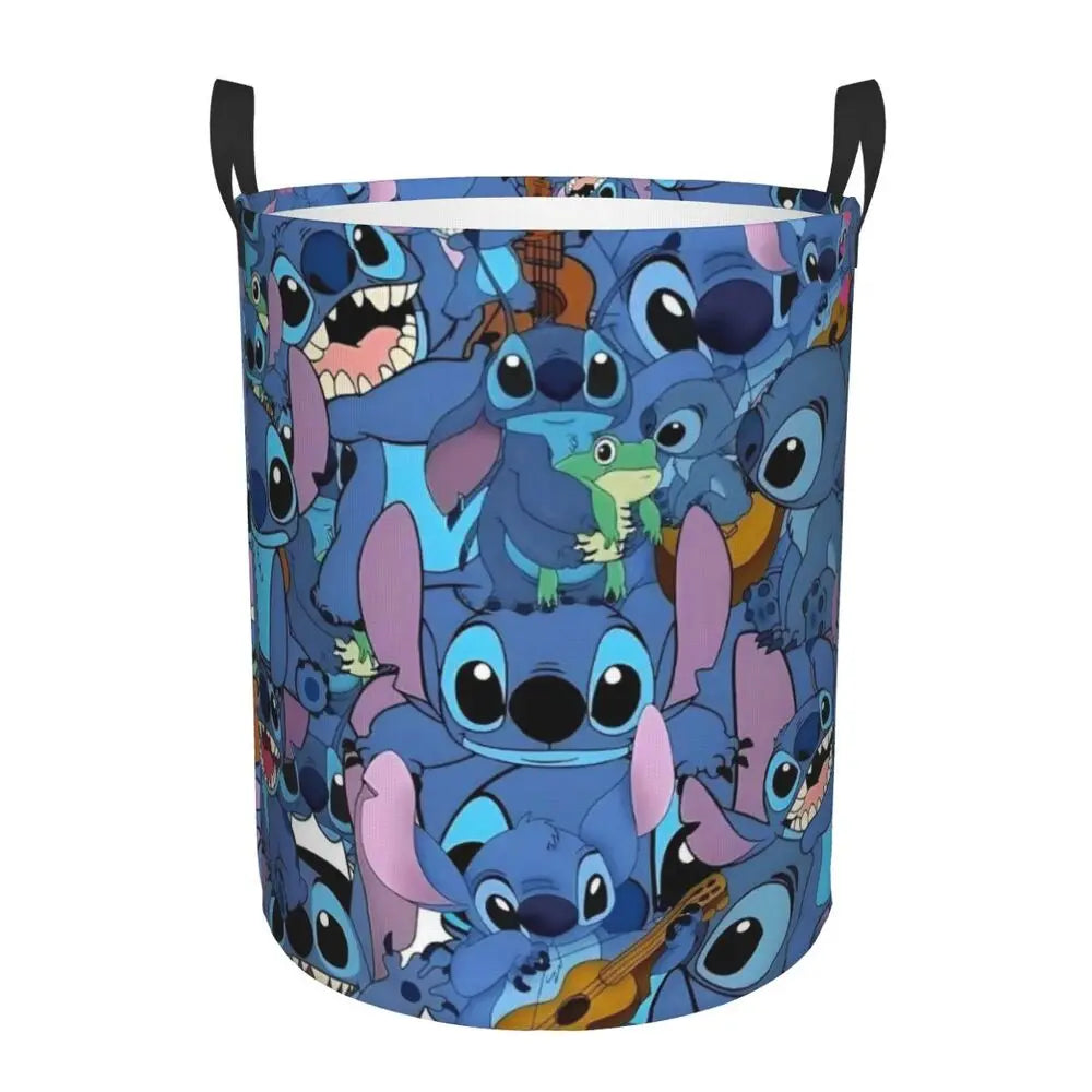 Customized SLilo And Stitch Cartoon Laundry Hamper Large Storage Basket Anime Kids Nursery Toy Organizer