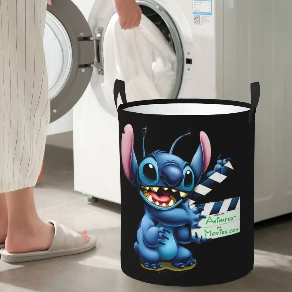 Customized SLilo And Stitch Cartoon Laundry Hamper Large Storage Basket Anime Kids Nursery Toy Organizer