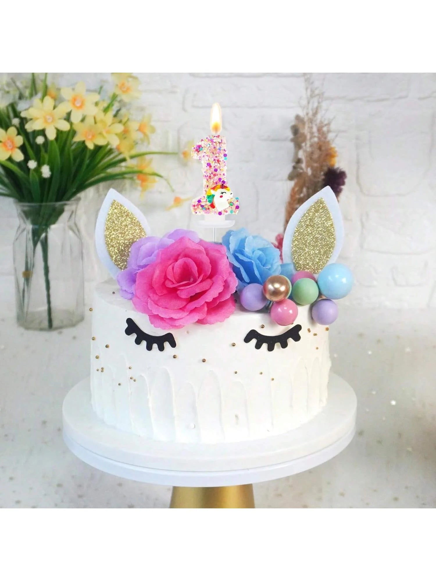 0-9 Number Birthday Candle,Happy Birthday Cake Candle， Unicorn Themed Party Supplies