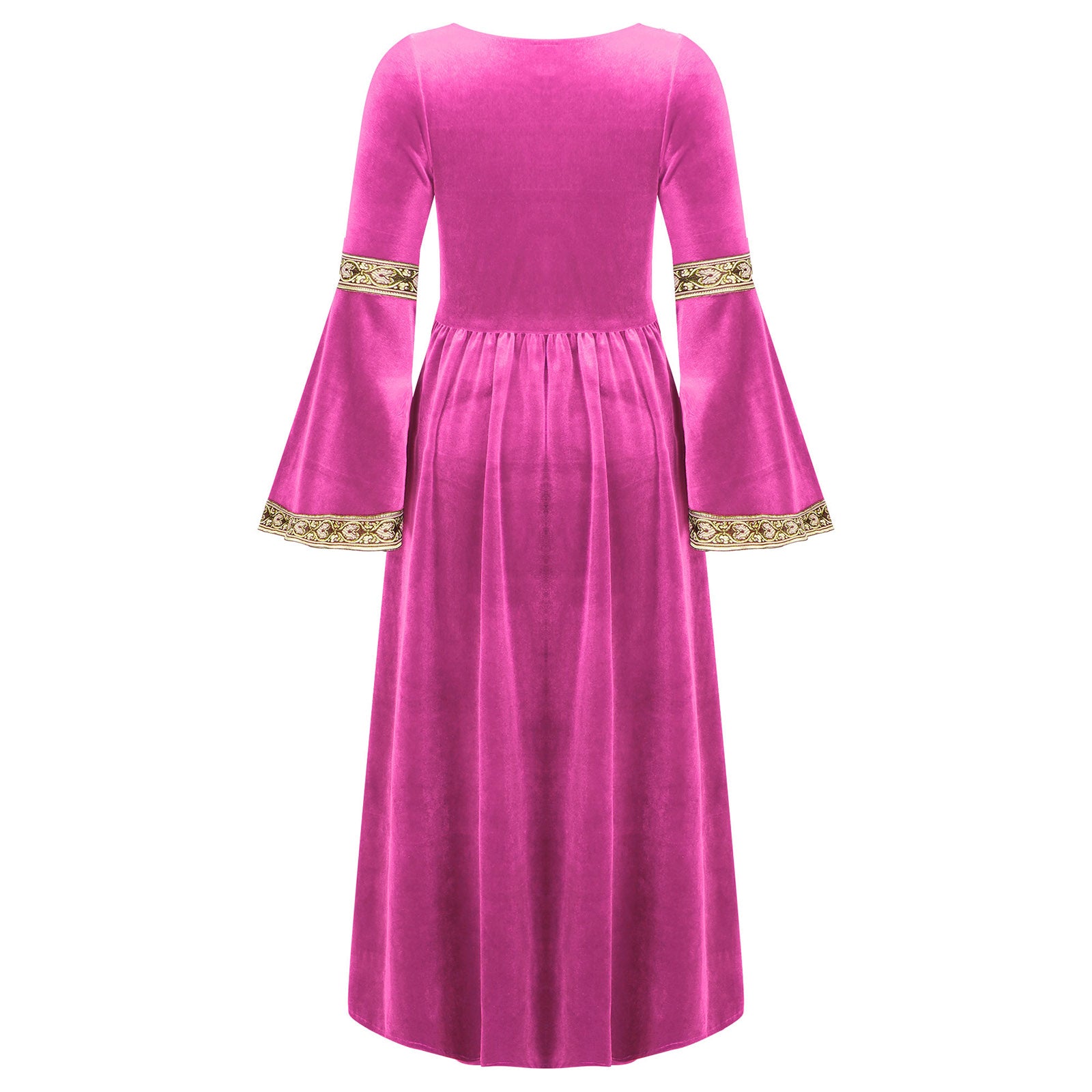 Kids Girls Medieval Renaissance Princess Costume Velvet Long Flare Sleeve Vintage Dress Gown Carnival Party Cosplay Dress Up