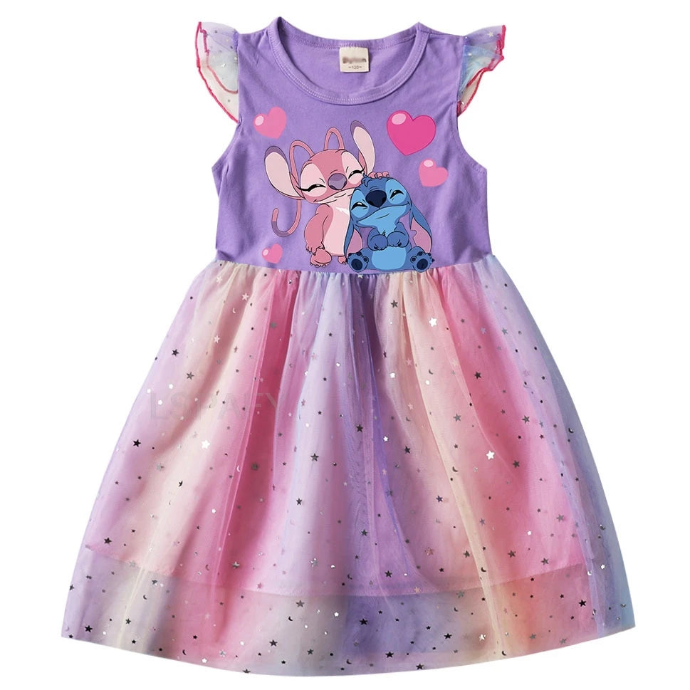 Lilo And Stitch Print Baby Girl Dresses Baby Kids Clothes Carnival Cosplay Costume Birthday Children Party Princess Dress
