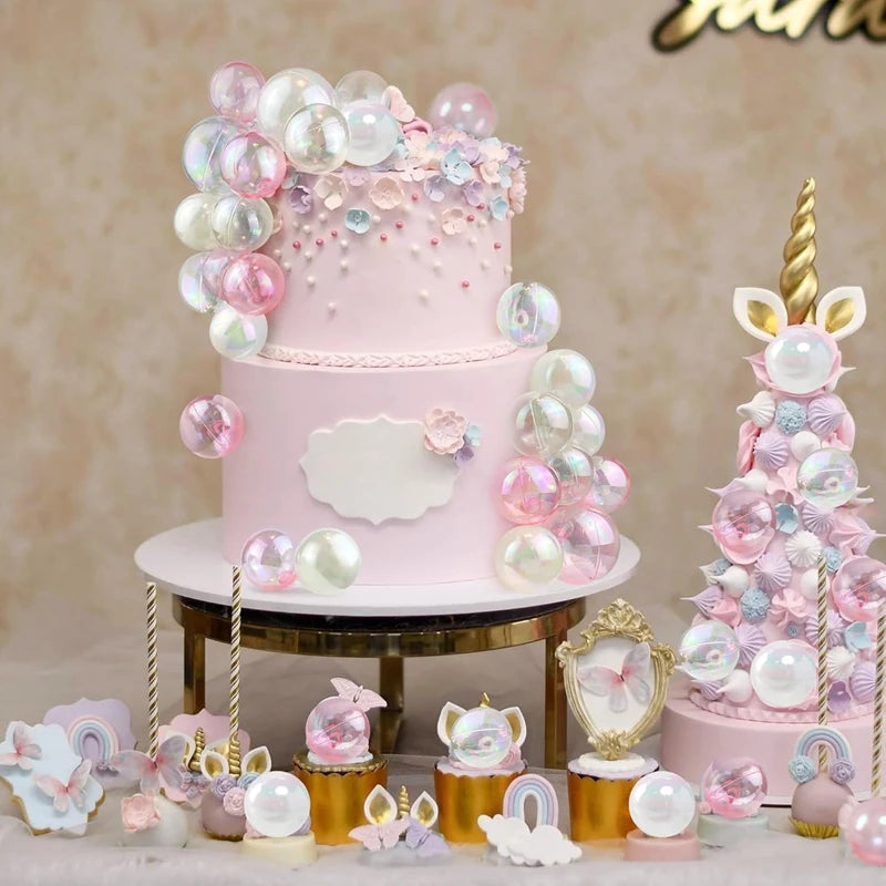 33pcs Colorful Ball Cake Topper Pearl Shape Cupcake Insert Topper for Kids Unicorn Mermaid Birthday Party Decoration Baby Shower