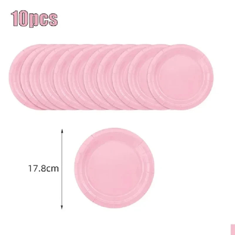 Solid Color Party Set Light Pink Tableware Paper Cup Paper Plate Tablecloth Wedding Birthday Bride Party Supplies Decorations