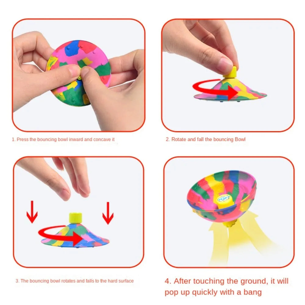 Hip Hop Jump Half Side Bouncing Ball Anti Stress Fidget Toys For Kids Outdoor Fun Spinning Bounce Bowl Fingertip Top Toys