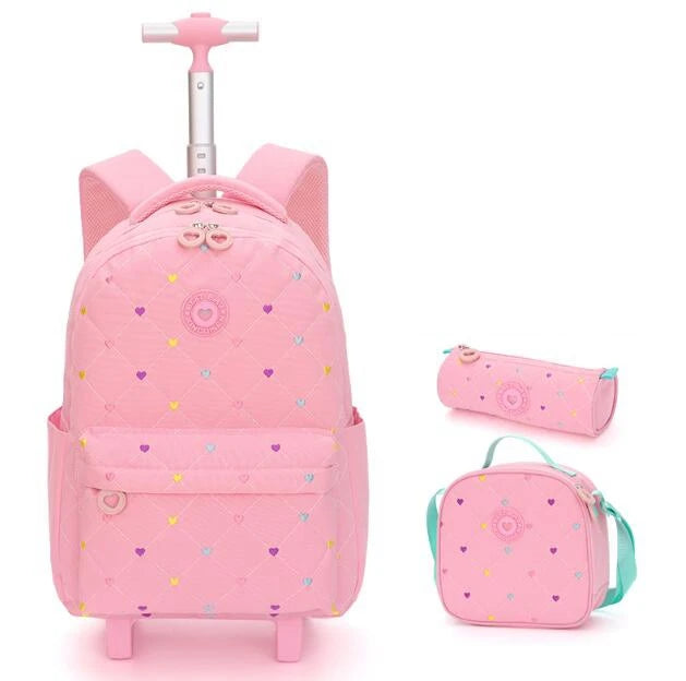 Rolling Backpack for Girls School Backpack with wheels Girls Travel Backpack Suitcases with Wheels Kids Backpack with Lunch Box